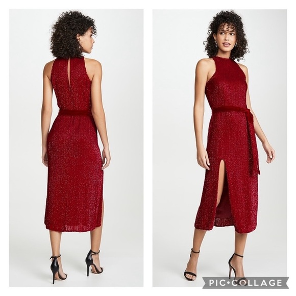 Retrofete Tilly Sequined High Neck Cocktail Red Sleeveless Midi Dress size Small - Picture 3 of 12